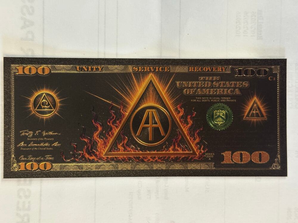 AA Recovery Sobriety Black Gold Foil $100 Novelty Collectible Note
